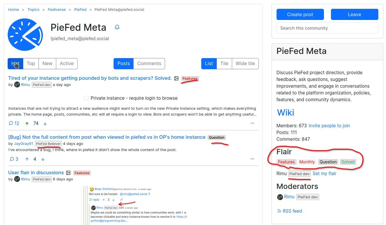 How PieFed federates "flair" on posts and comments - PieFed